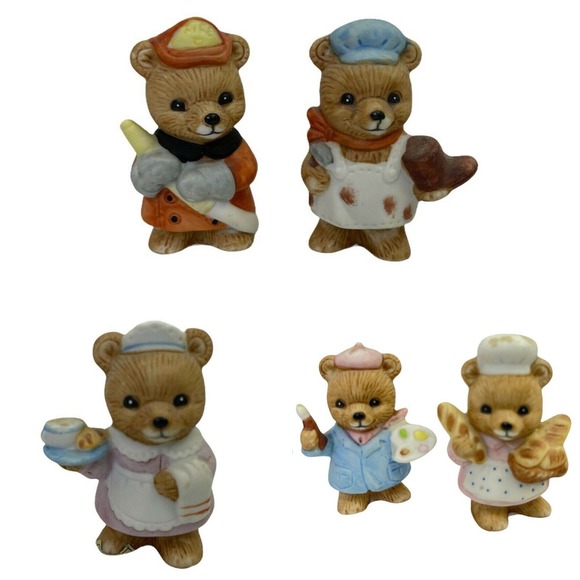 5 Homco Career Professional Bears Home Interior Figurines #8820 Fireman Baker - Picture 1 of 10